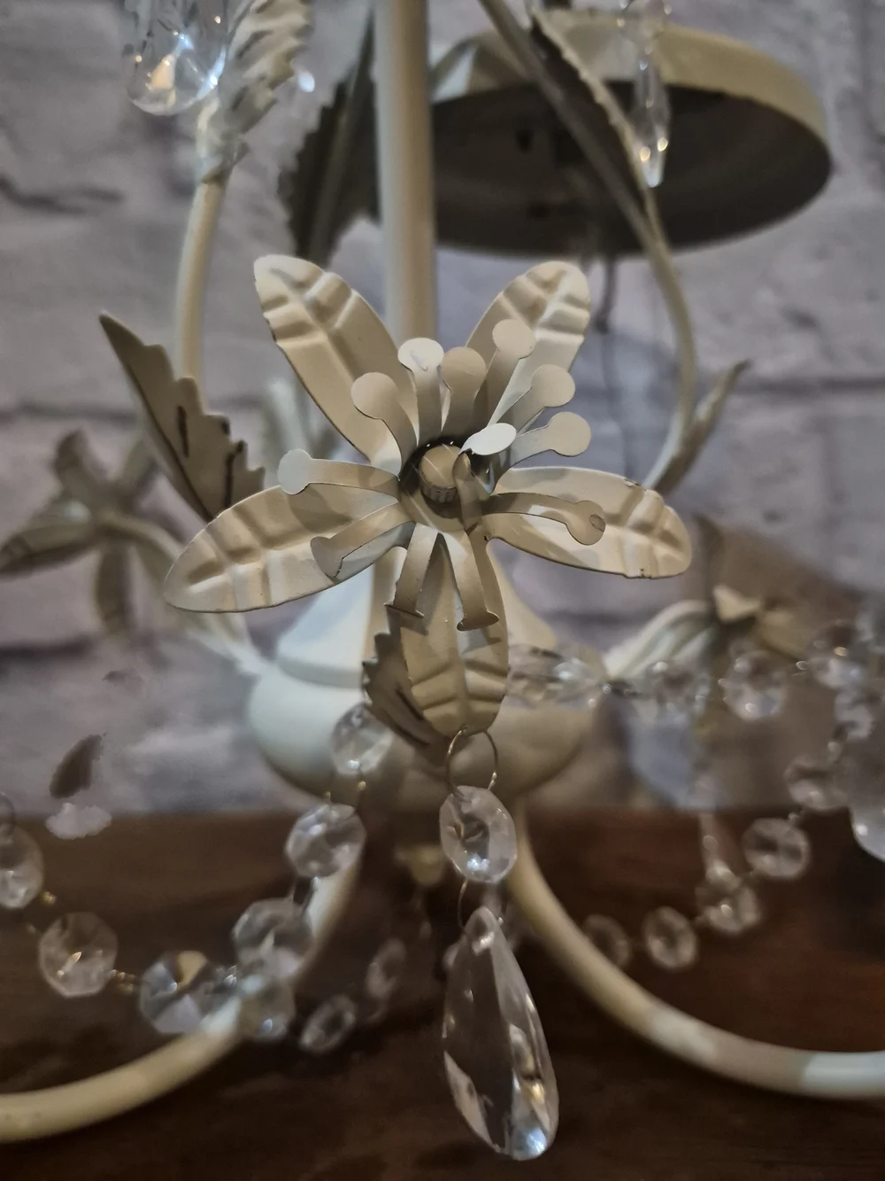 Elegant Cream Metal and Crystal Table Chandelier - Cream